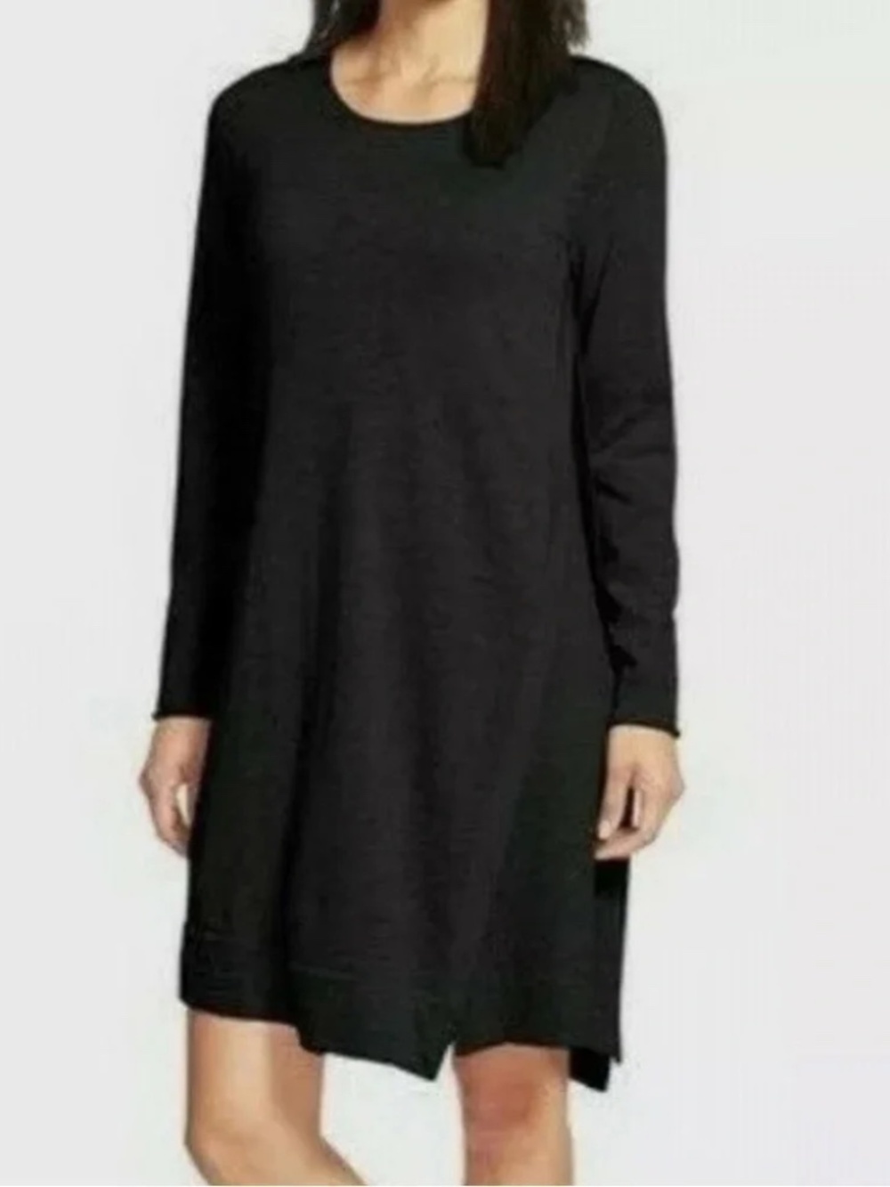 Eileen Fisher Merino Wool Asymmetric Long Sleeve Dress Black Size XS